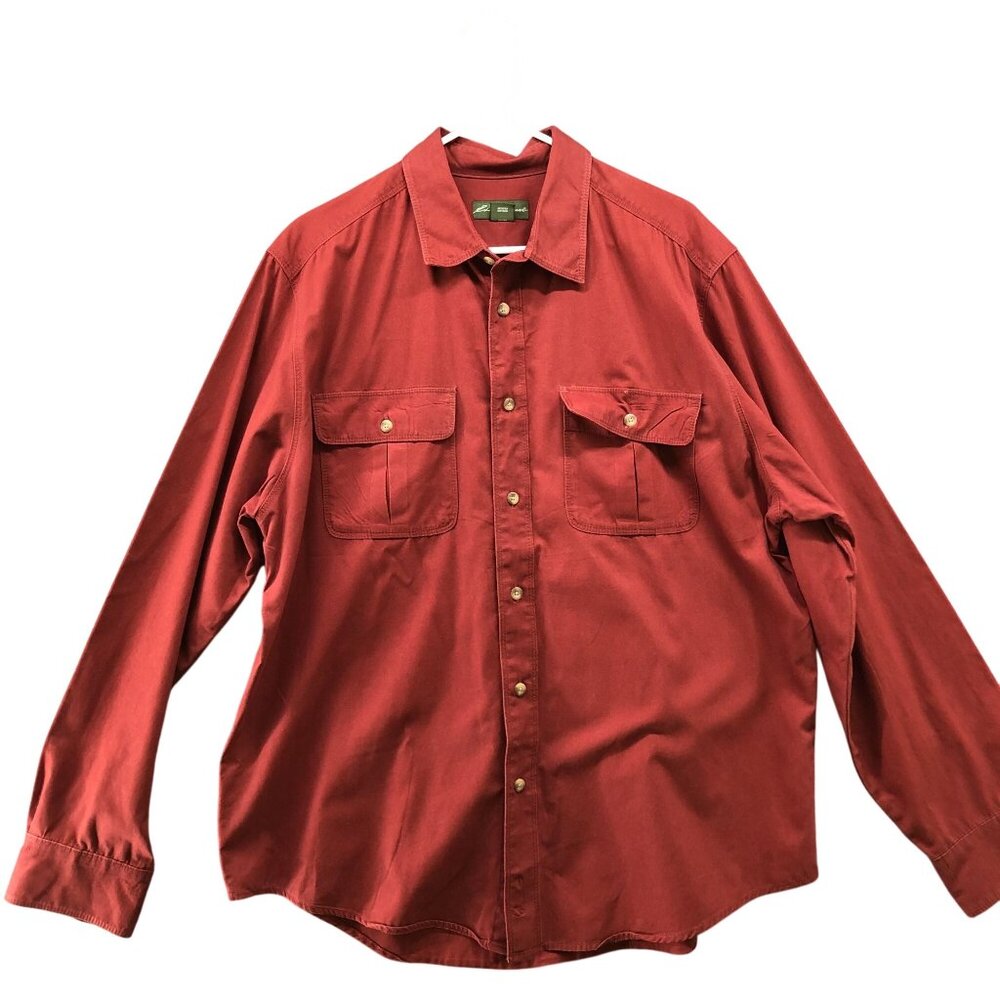 Eddie Bauer Twill Work Shirt Mens XL Long Sleeve Utility Shirt Tan Brown Outdoor